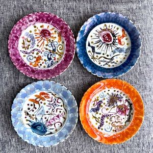 Rob Turner Hand Painted Dessert Plates, Set of 4